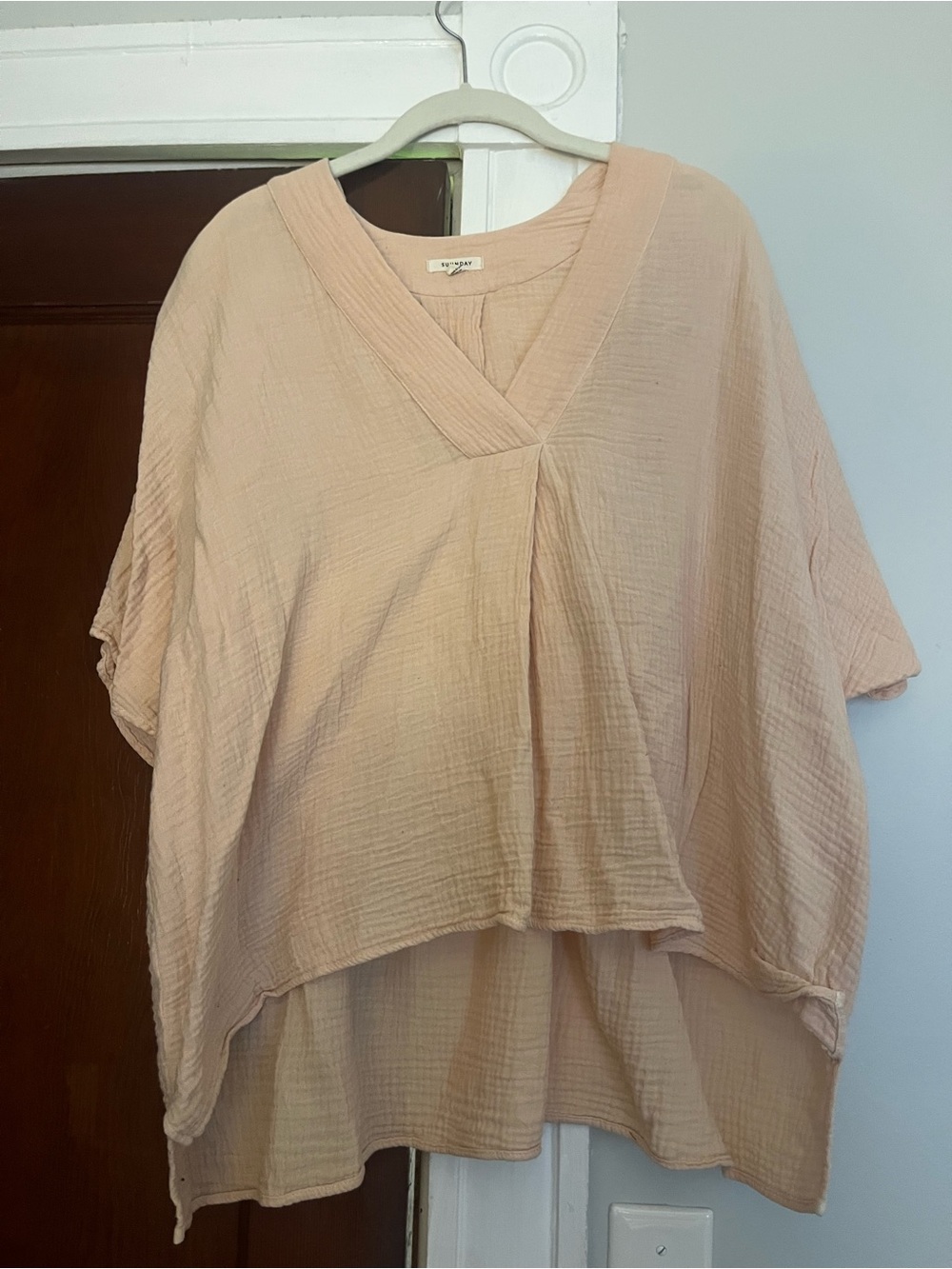 Suunday Relaxed V-Neck Gauze Tunic in Pale Blush